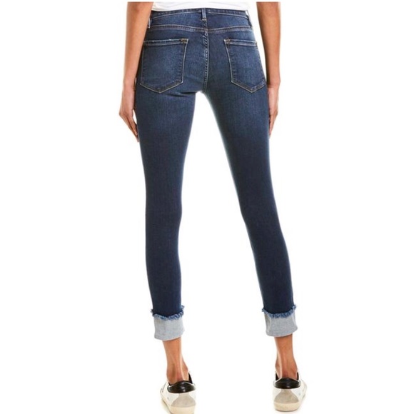 Frame Distressed Fringe Hem V Notch Cuffed Cropped Medium Wash Skinny Jeans - Picture 5 of 12